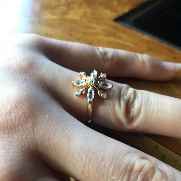 Natural Blue Topaz Moissanite Sterling Silver Snowflake Ring Size 6 - Picture 2 of 7